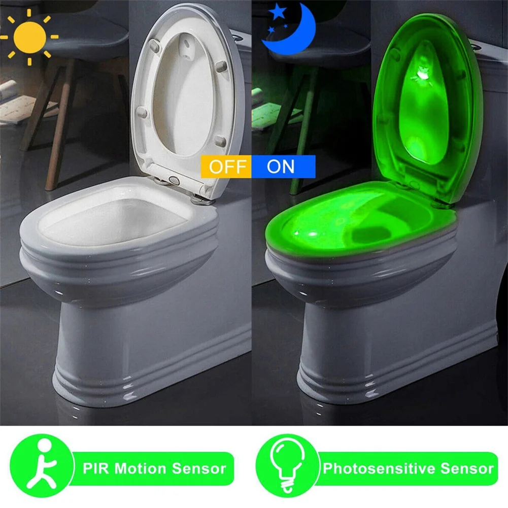 Motion Activated Toilet Night Light PIR Motion Sensor LED Night Light 2 Colors Changing Bathroom Toilet Nightlight