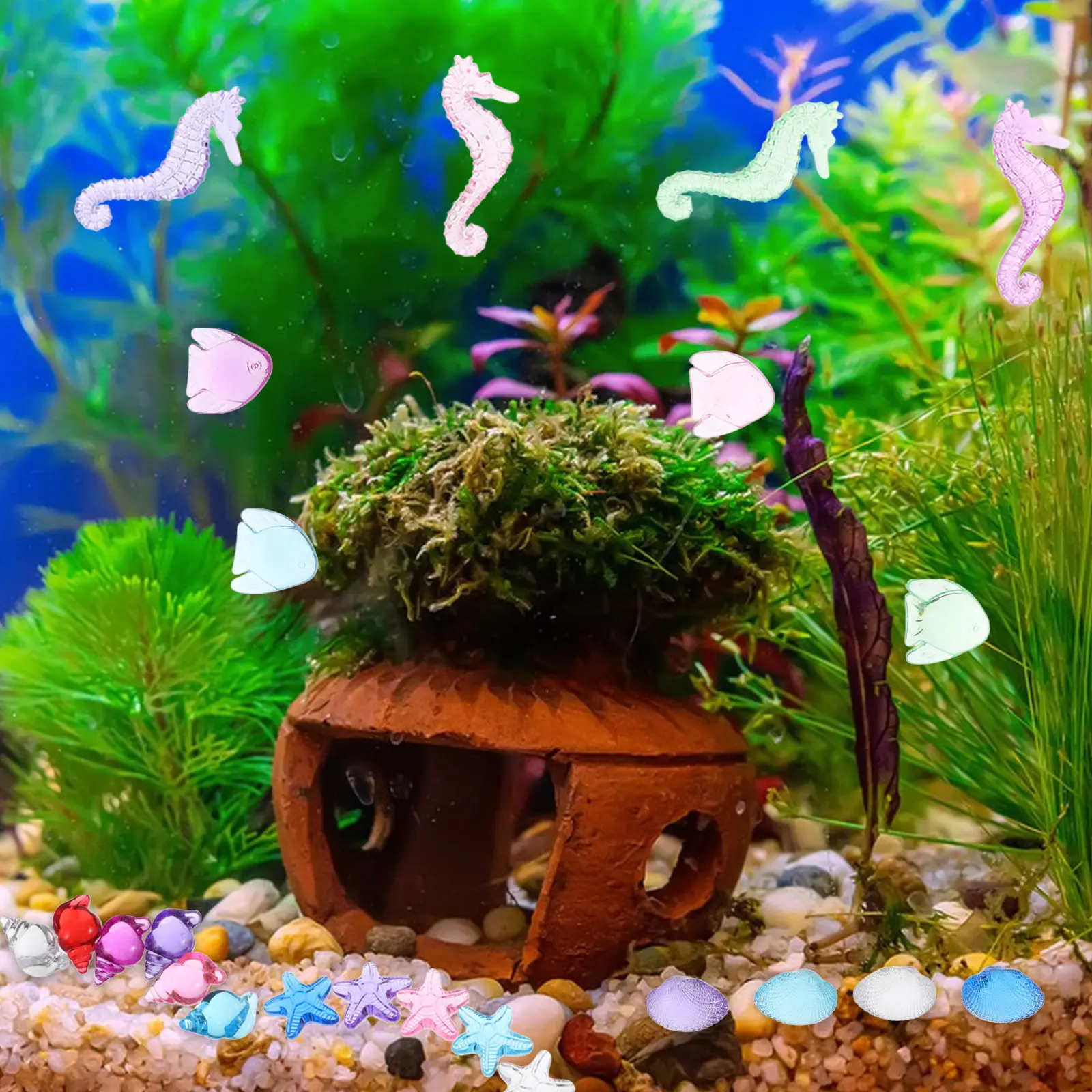 100 Pcs Decorative Marine Animal Fish Tank Decorations Artificial Sculpture Cute
