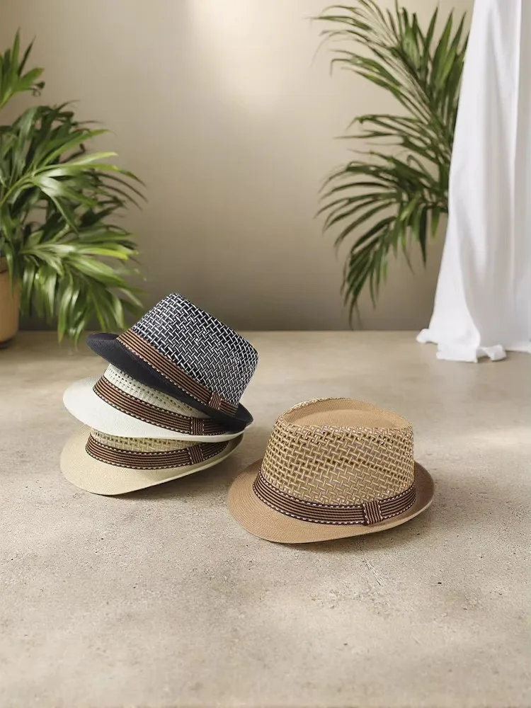 1PC Solid Color Bohemian Straw Hat UV Protection Woven Decorative Fashion Accessory for Men And Women Versatile All-Season
