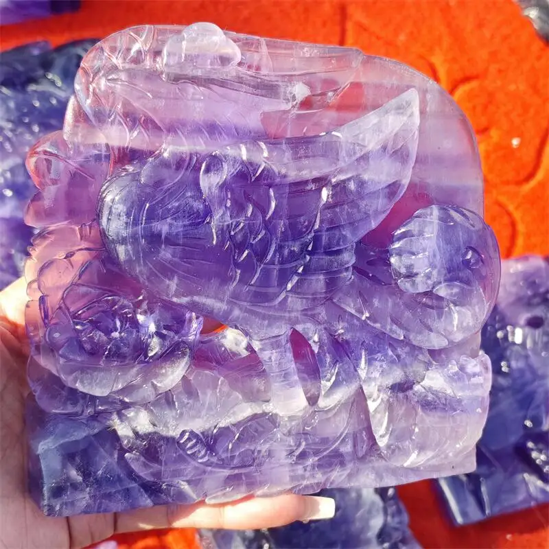 Natural Purple Fluorite Phoenix Carving Home Decoration Healing Energy Stone Children Birthday Gift 1pcs