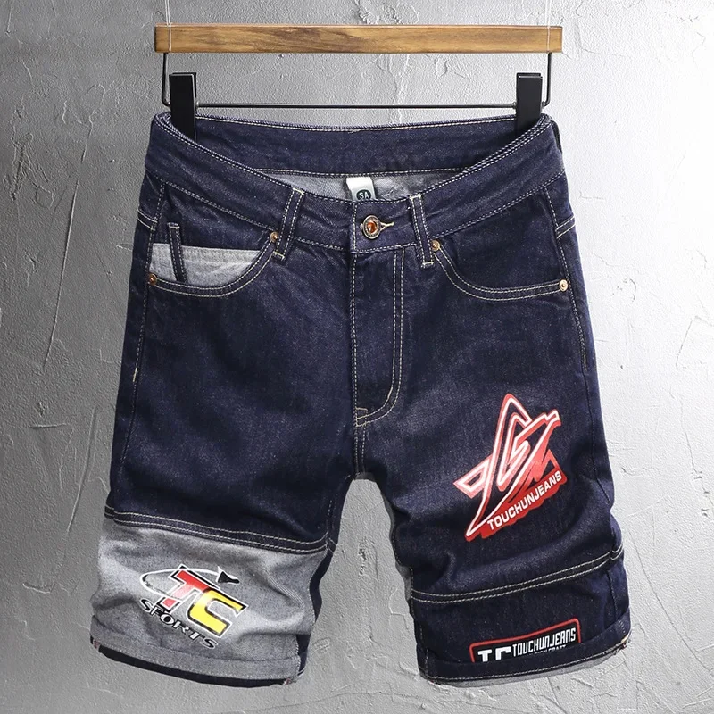 

Модные и модные джинсовые шорты с вышивкой и мужским индивидуальным дизайном, уличные повседневные эластичные облегающие брюки «пять четвертей»