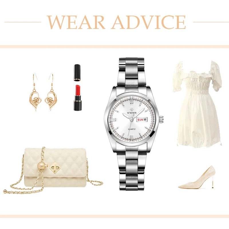 Wwoor senhoras relógio pulseira de aço inoxidável à prova dwaterproof água relógio para mulher quartzo clássico marca luxo pulseira relógio reloj mujer