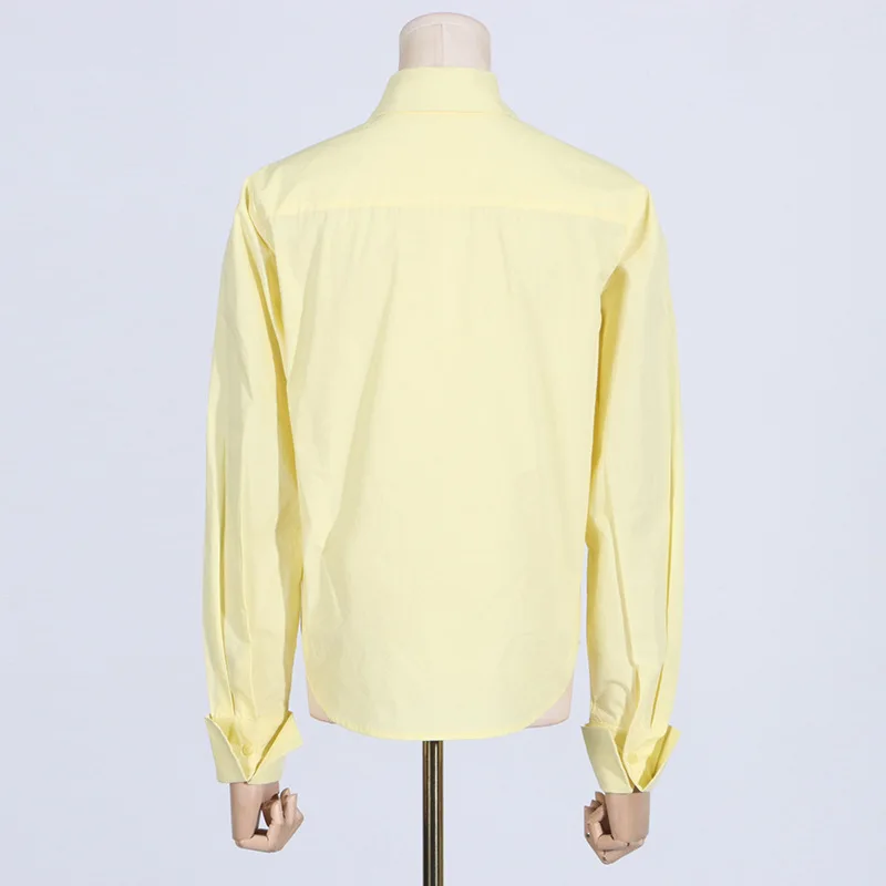 Designer Yellow Women Shirt 3D Flower Loose Long Sleeves Formal Office Lady Work Wear Single Breasted Jacket