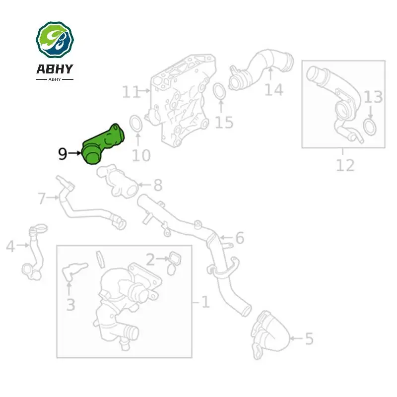 

ABHY-J9C6689 LR094089 Part Connector Tube Heater Outlet Tube For Land Rover Range Rover Evoque 12 Discovery Sport Jaguar