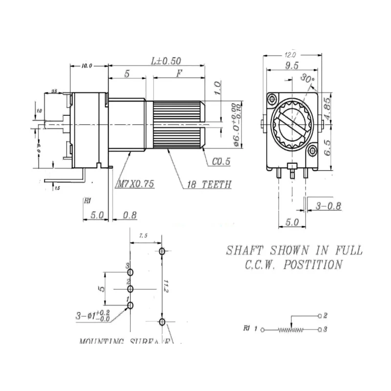5PCS Potenziometro di precisione R09 Tipo 097 Piede piegato verticale Collegamento singolo B502 B103 B503 B104K B504 15 scanalature