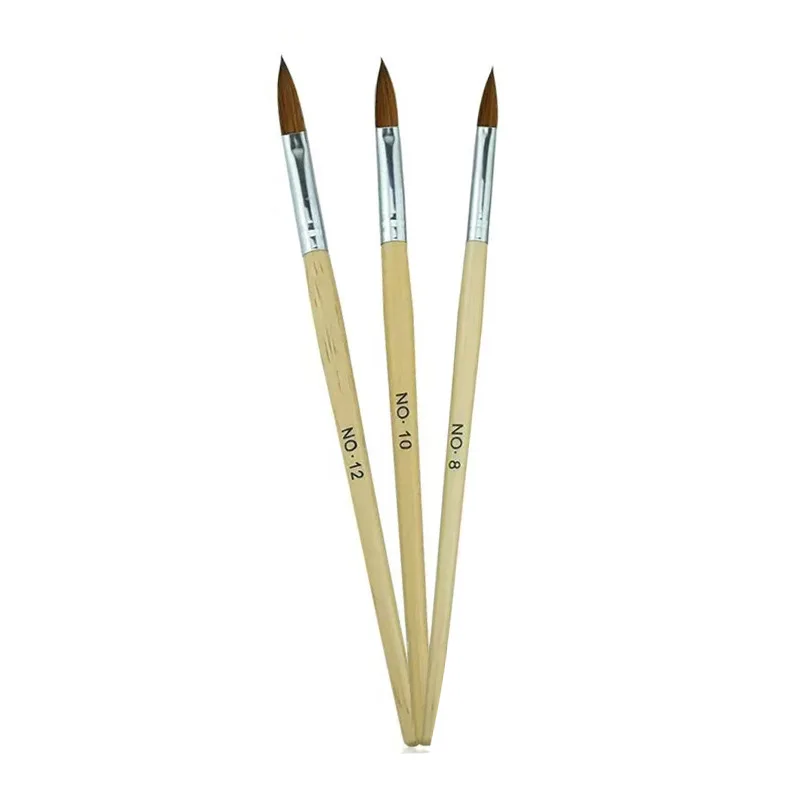 Crystal Nail Art Brush Set Natural Wood Handle Multi-size Round Tips for 3D Carving French Manicure Painting Flower