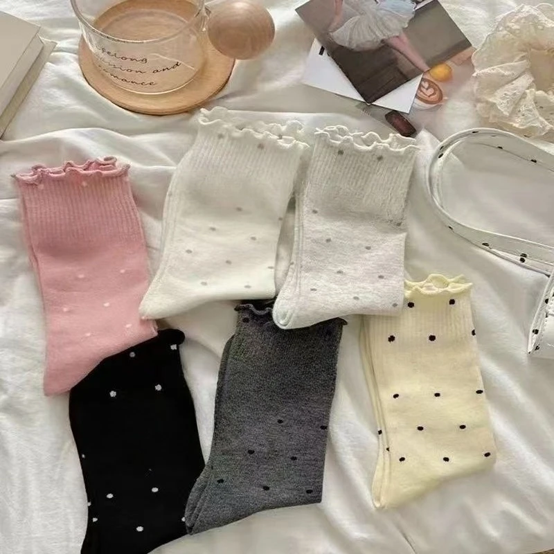 

6 пар полых сетчатых носков, простые удобные женские носки средней длины, летние тонкие кружевные женские носки в горошек ﻿