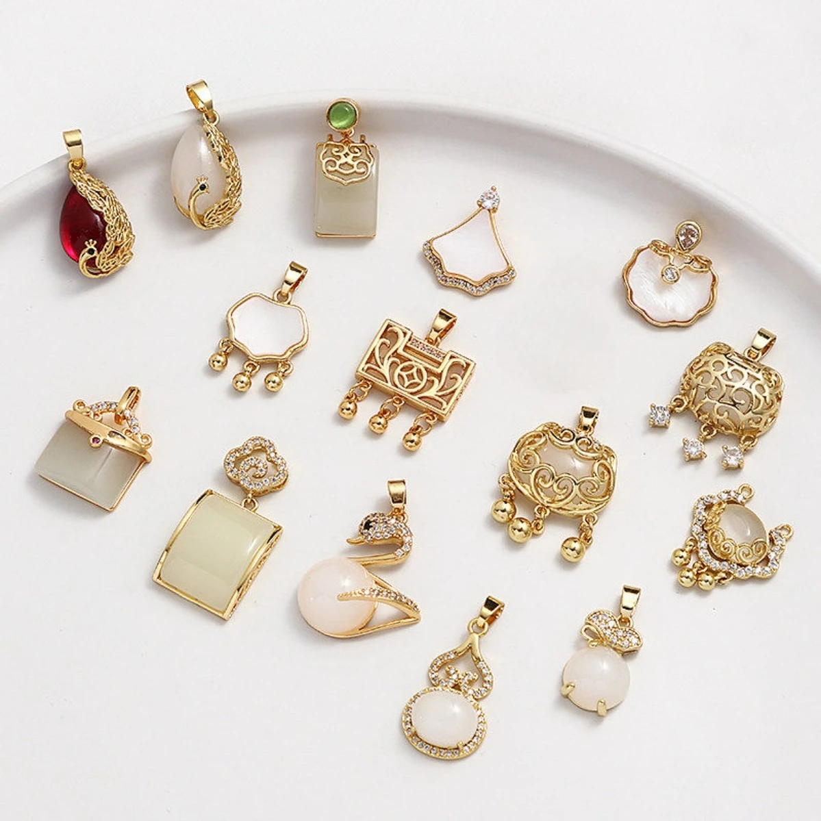 14K Gold Plated Gourd Safety Lock Lucky Brand Charm Pendant DIY Findings for Bracelet Necklace Jewelry Making