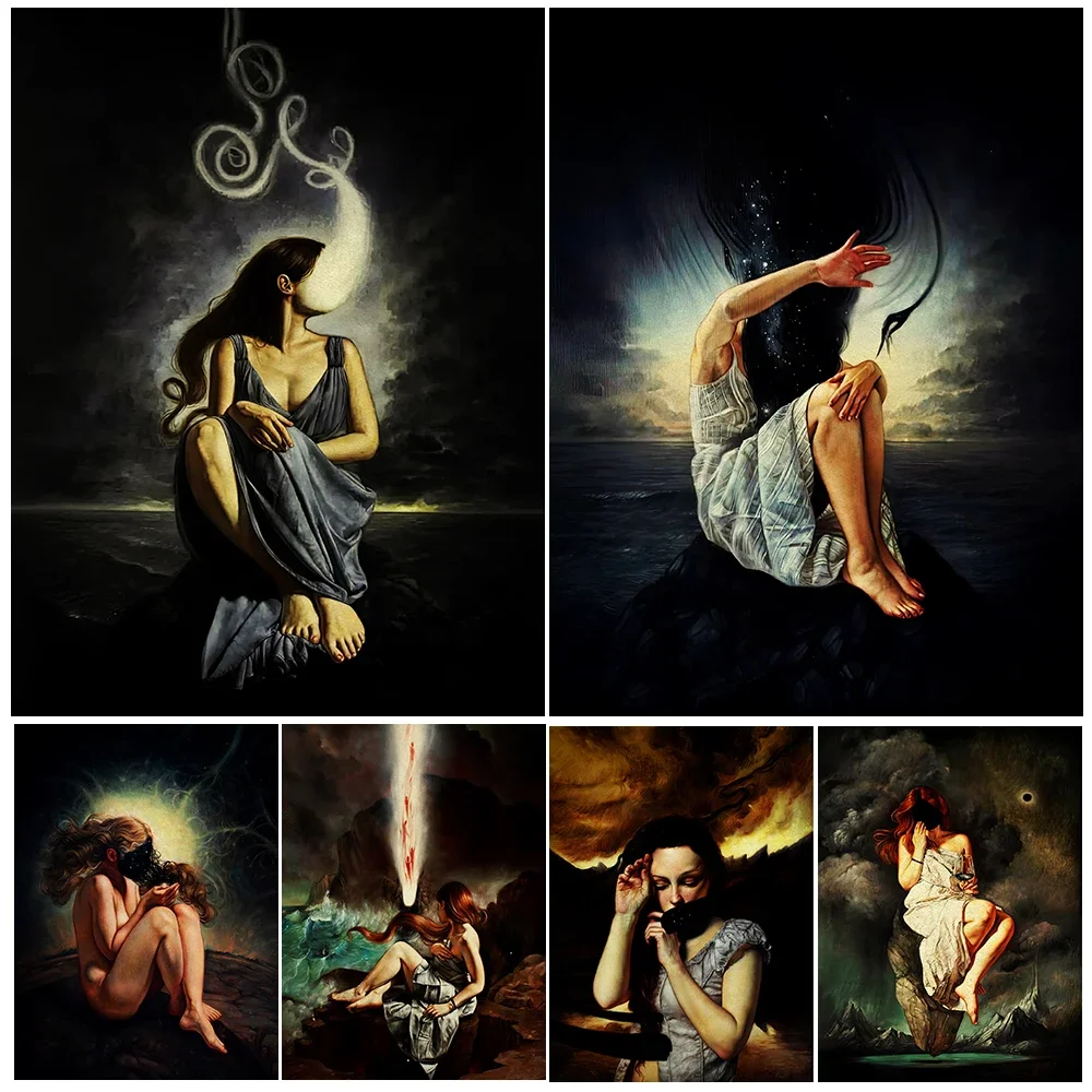 

Endless Universe And Empty People Vintage Wall Art Canvas Painting Mysterious Surreal Fantasy Art Poster Print Home Decoration