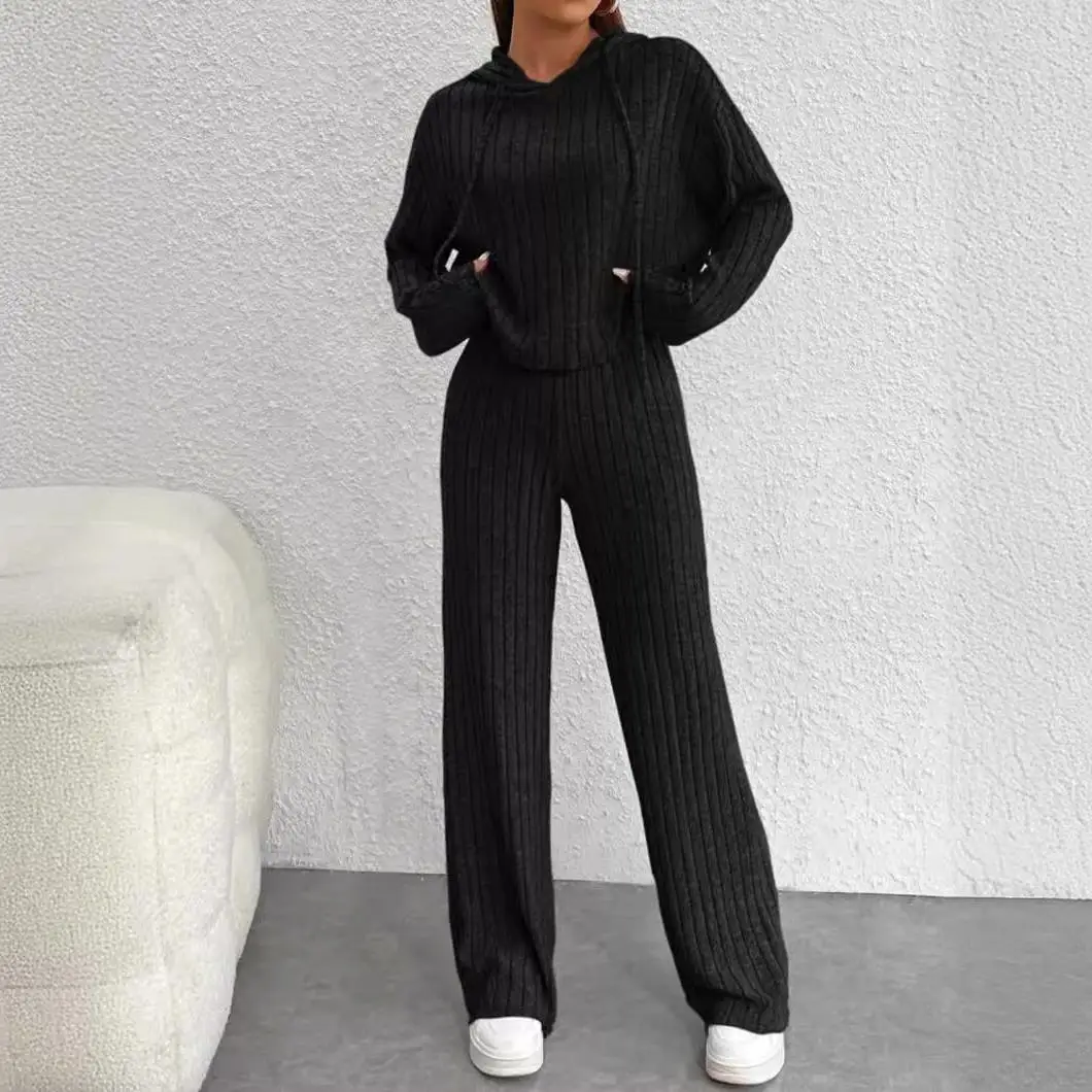 Comfortabele, faionable dames lange Sve casual broek met capuchon, huiskledingset, herfst-winter, lage taille, paraplubroek