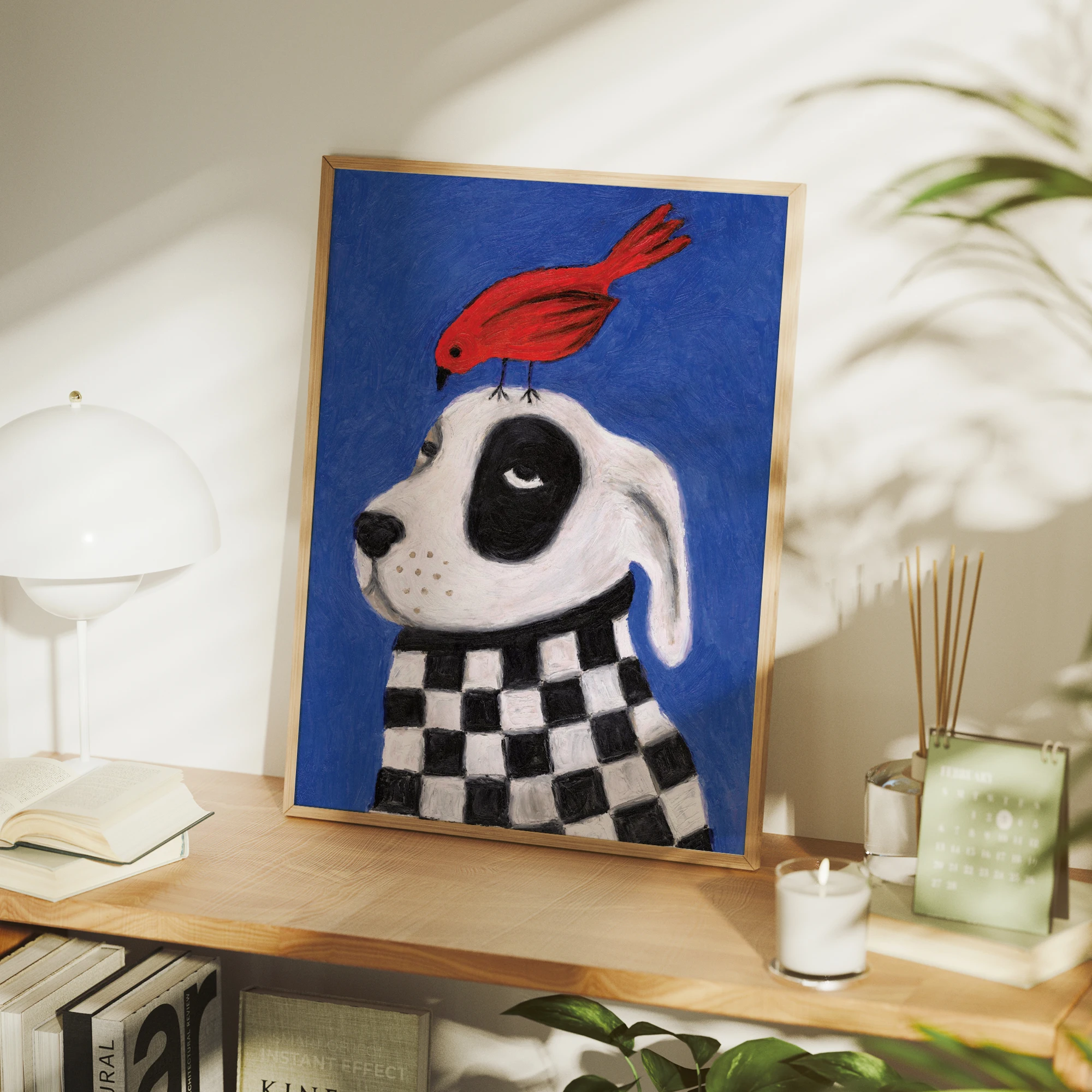 Modern Abstract Black And White Checkered Dog Wall Art Print Canvas Painting Poster Picture For Living Room,Bedroom Home Decor