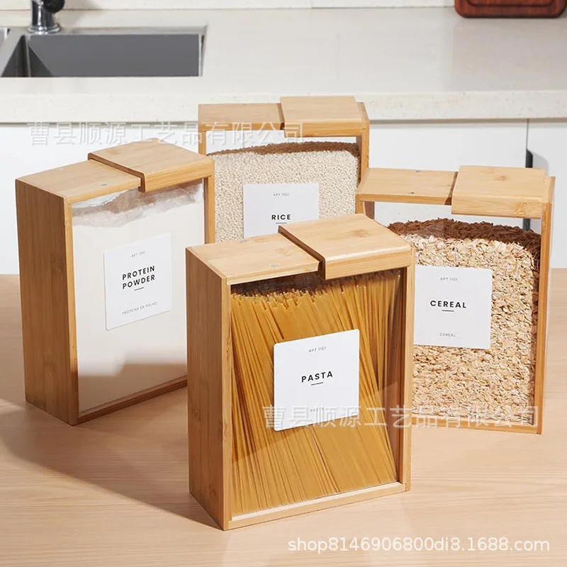 

Бамбуковая коробка для зерна, деревянная коробка для хранения зерна, прозрачный деревянный ящик для хранения зерна, квадратная деревянная коробка для зерна, подходит для кухни