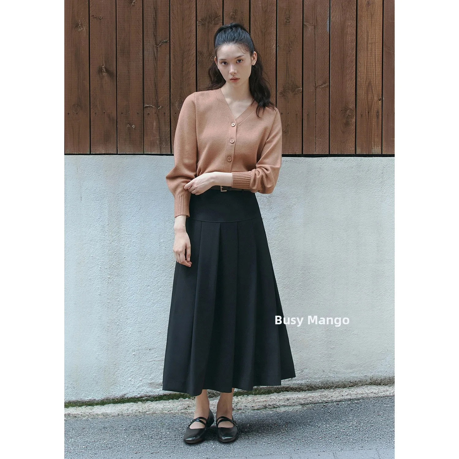 Elegant High Waist A-Line Skirt Long Drawstring Belt Versatile Commute Slimming Korean Style Pleated Half Body Skirts