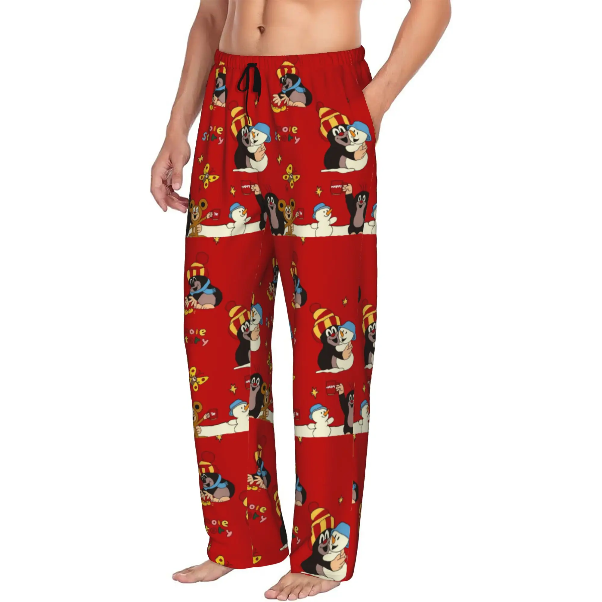 Custom Funny Cartoon Krtek Pajama Pants Men  Lounge Sleep Stretch Sleepwear Bottoms with Pockets