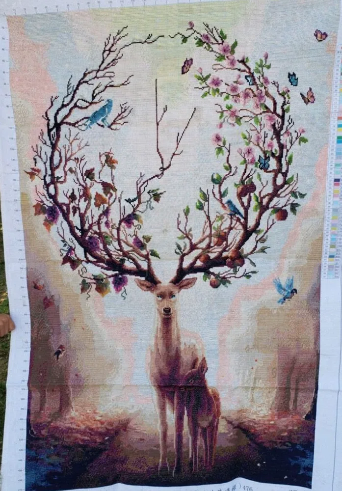 Handmade Cross Embroidery New Facai Lu Tong Lu 140 * 98 Famous Painting Fulu Xuan Guan Painting Finished Vertical Print