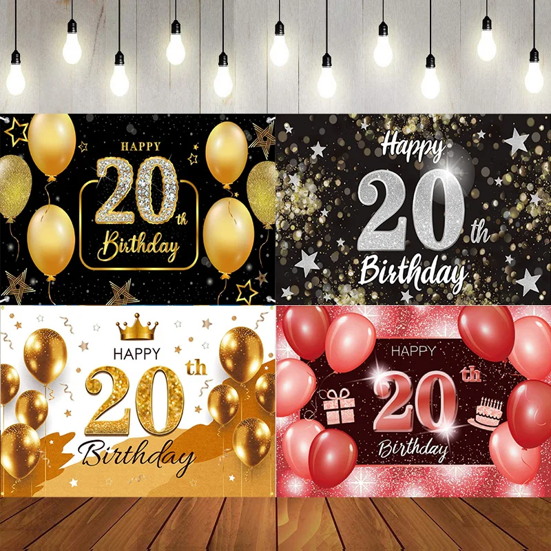 Happy 20th Birthday Blue Cheers Theme Photography Backdrop Banner Decor Background Poster Party Balloon Princess Prince