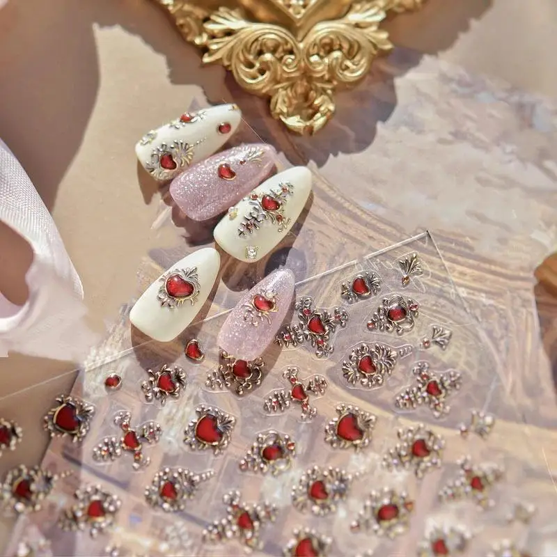 Bunte geometrische Edelstein Wassertropfen Herz Schleife Mond Stern Schmetterling Linie Retro selbstklebende Nail Art Aufkleber Maniküre Aufkleber