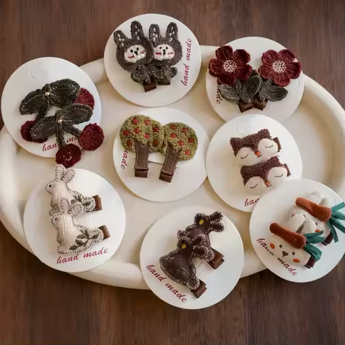 2Pcs Cartoon Hair Clips for Baby Girls Crochet Hairpins Children's Side Clip Newborn Hair Accessories Kids Cute Rabbit Hairclips - Image 2