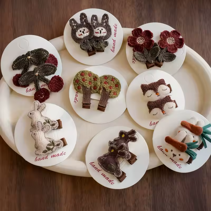 2Pcs Cartoon Hair Clips for Baby Girls Crochet Hairpins Children's Side Clip Newborn Hair Accessories Kids Cute Rabbit Hairclips - Image 2