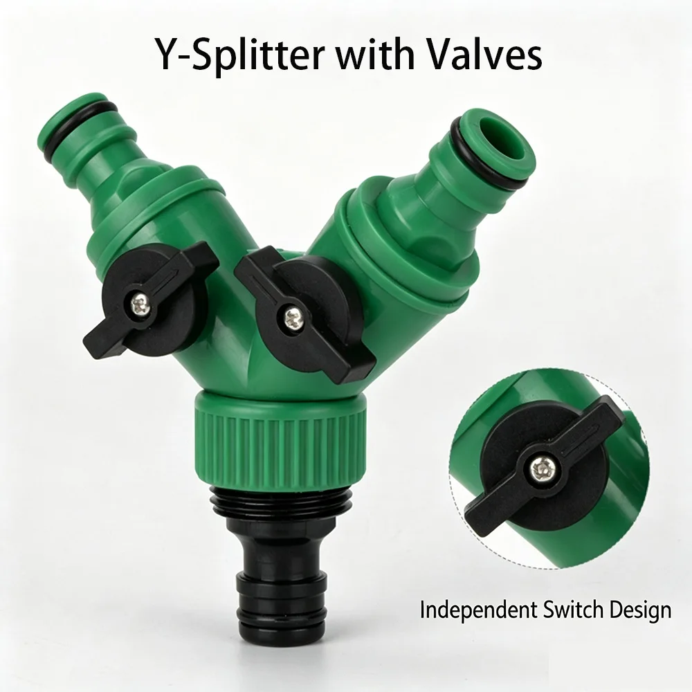 3‑Way Y‑Shape Garden Hose Splitter Tap Connector 1‑In 2‑Out With Independent Shut‑off Valves 3/4