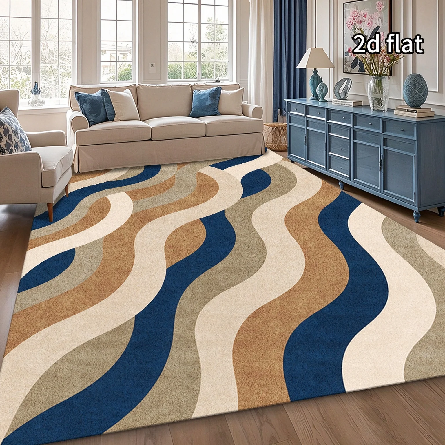[2D Flat]1pc Retro Minimalist Area Rug, Color-Block Wave Geometric Pattern, Lightweight And Soft, Easy to Clean, Machine Washable. Suitable for Living Room, Bedroom, Dining Room, Foyer, Hallway. Home Decor, Living Room Rug