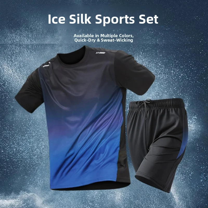 

Quick Dry Ice Silk Fitness Set Men's Short Sleeve T-Shirt And Shorts Running Top Summer Casual Sportswear Youth Ensemble