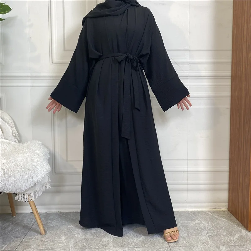 Casual and Fashionable Muslim Suit Abaya Sleeveless Dress with Flap Pocket Pantss for Women Cardigan 1956 Women's plain robes