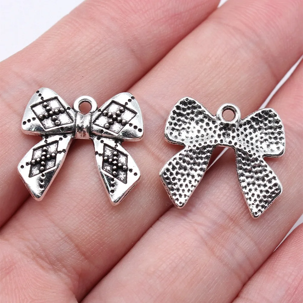 10pcs/lot 18x20mm bow Charms For Jewelry Making Antique Silver Color 0.71x0.79inch