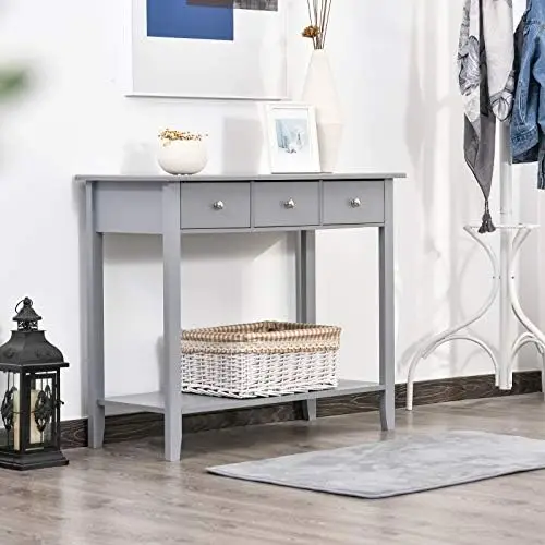 

Console Table Industrial Desk with Drawer Bottom Shelf & Large Tabletop for Entryway or Living Room, Grey Consolas Tablas