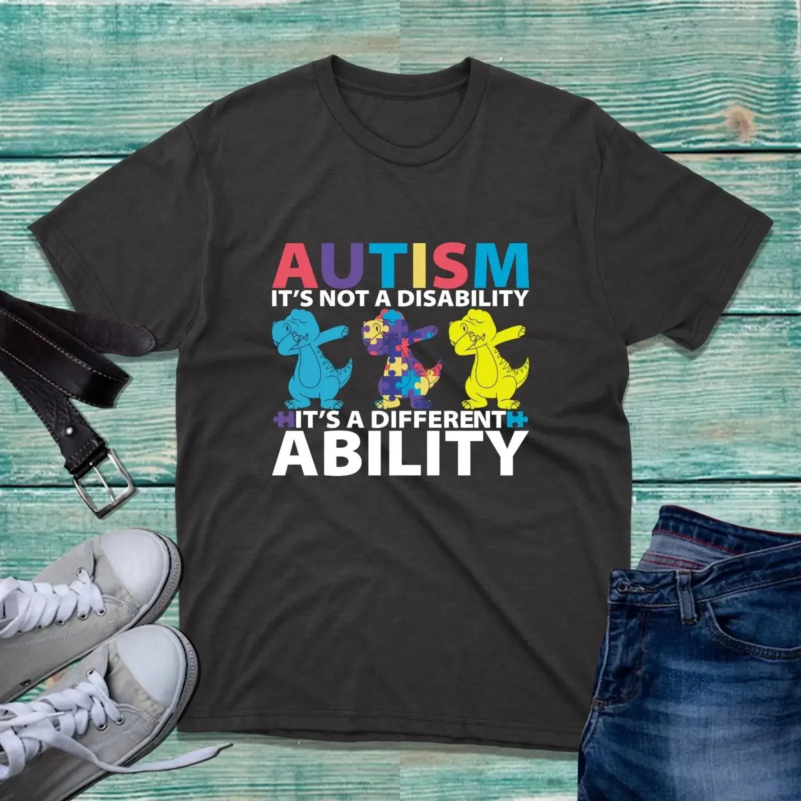 T Shirt Autism not Disability It's Different Ability Awareness Dinosaur Dap Dance Image 1 of 2 vintage Washed designer clothes