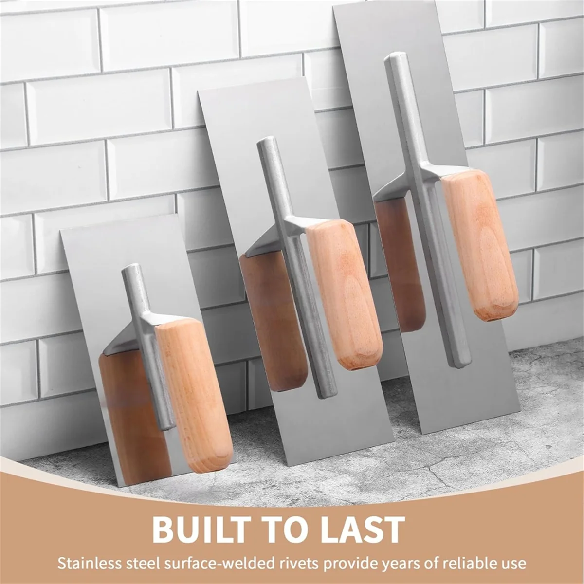 A83Z 3 Piece Drywall Trowel, Masonry Trowel Set -Wooden Handle, for Concrete Cement Plastering Construction Tool