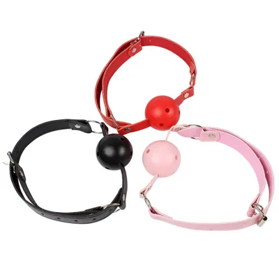

Leather Sex Products Bondage Belt Mouth Gag Plastic Ball Adult Bdsm Fetish Gags Erotic SM Toys Open Mouth Gag For Women