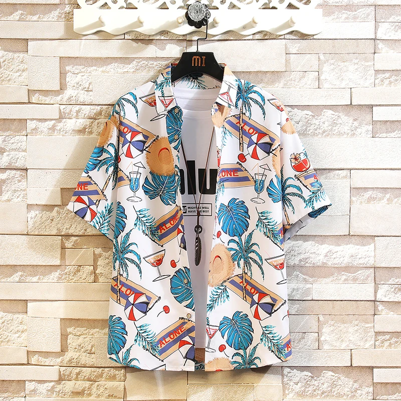 

Summer Short Sleeved Men Hawaiian Shirt Beach Vacation Loose Men's Floral Shirts Plus Size Fashion Hip Hop Camisas De Hombre 5XL