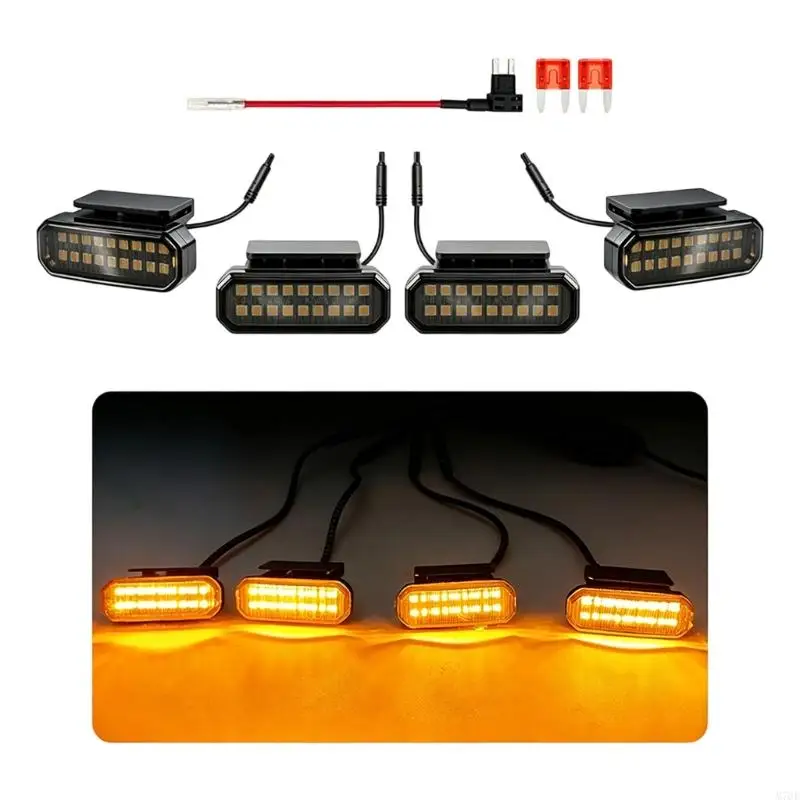 M76E Flashing Grille Marker Light Set 4 Piece Car Front Grille Lights with Black Housing for Daily Styling Projects