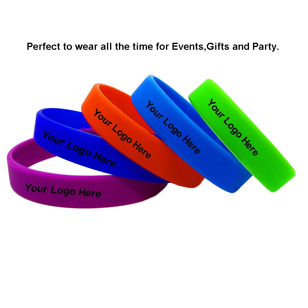 Wholesales OEM 100pcs/lot Custom Rubber Silicone Wristbands With 1 Colour Logo You Want