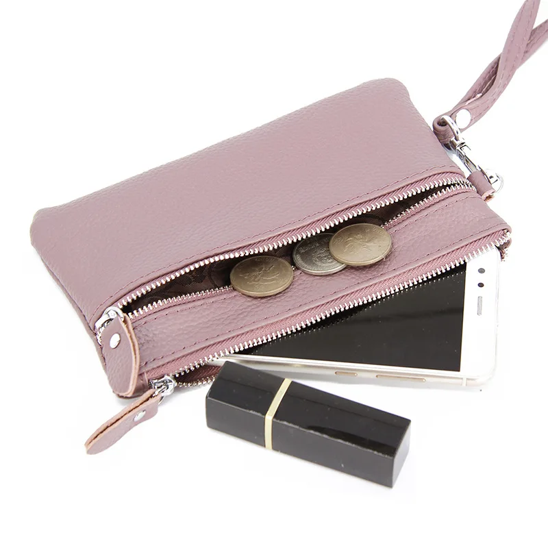 Western cowhide Leather Super thin Women Wallet Phone Bag Large Capacity Zipper Purse for Ladies