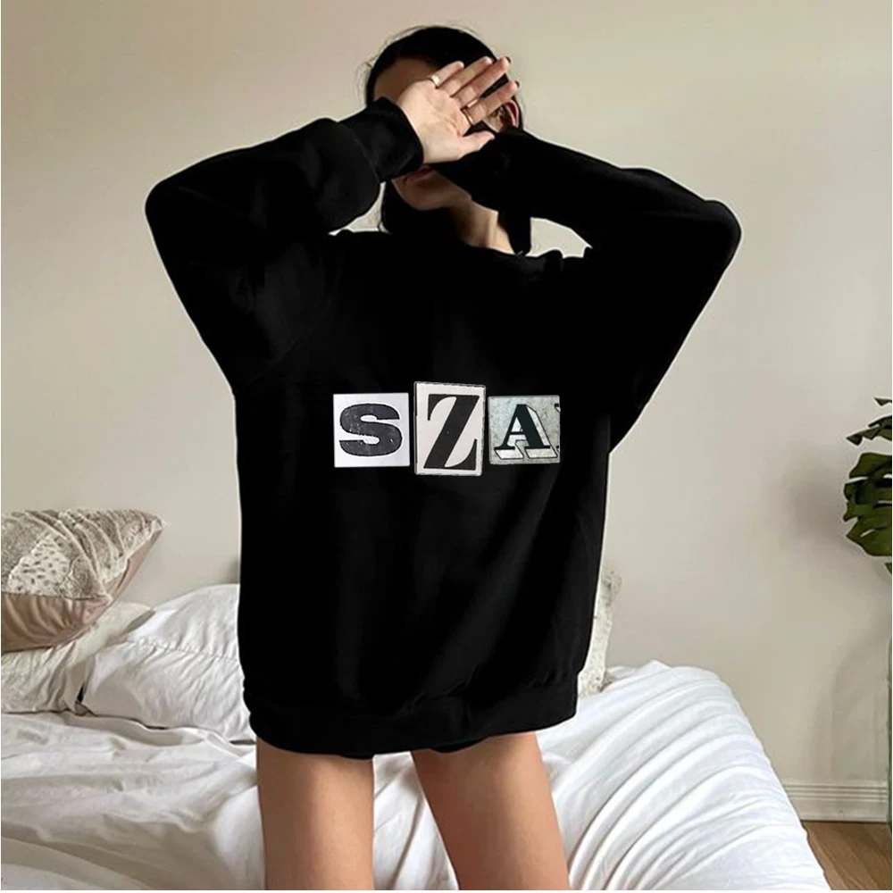 Sza Sos World Tour Album Crew Neck Sweatshirt Text Print Street Style For Both Men And Women Suitable For Autumn And Winter