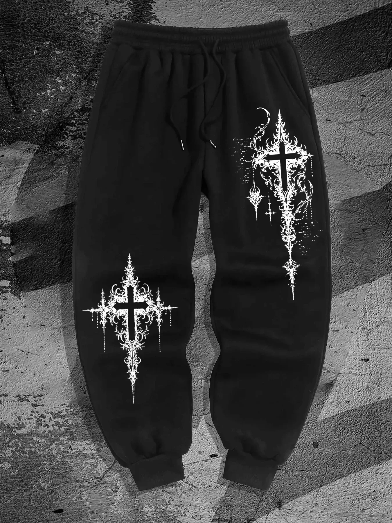 2026 New Men Casual Sports Pants Gym Sport Trousers Sweatpants Running Workout Jogging Fashionable Crucifix Printed Long Pants