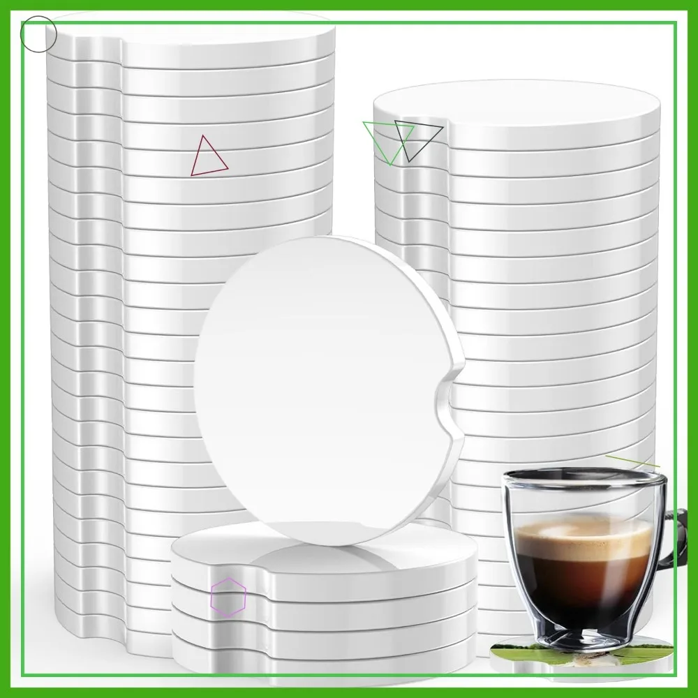 

50pcs Ceramic Car Coasters, Absorbent Cup Holder Protectors with Easy Removal Notch for Vehicles