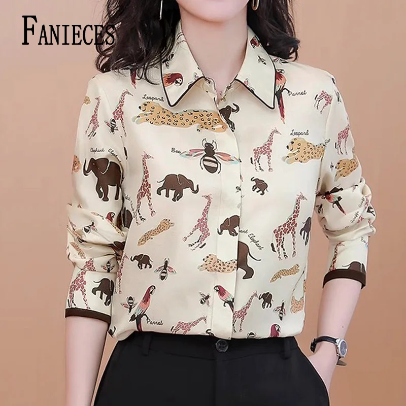 

FANIECES blusas de mujer 2024 tendencia Apricot Printed Shirts Women Lapel Button Single Breasted Casual Shirts Spring Lady Tops