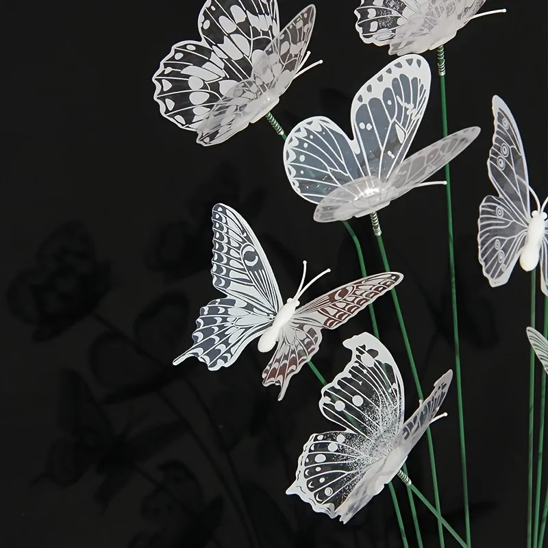 أوتاد حديقة PVC باللونين الأبيض والأسود على الطراز العتيق - ديكور فراشة واقعي لحفلات الزفاف، وديكور المنزل الخارجي، وديكورات الزفاف