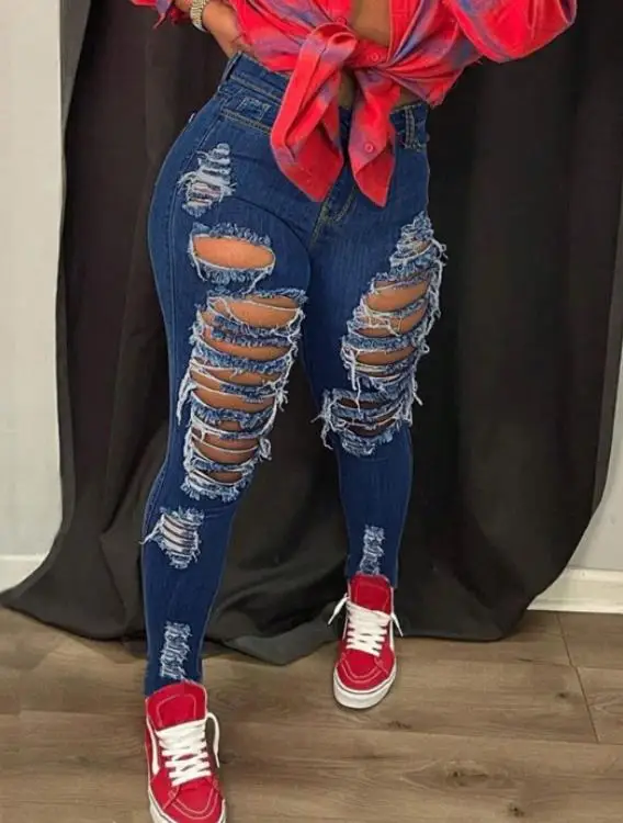 

Autumn New Fashion Hole Breaking Design Trend Tight Jeans Women's Personality Niche Design Fashion Tight Cropped Jeans