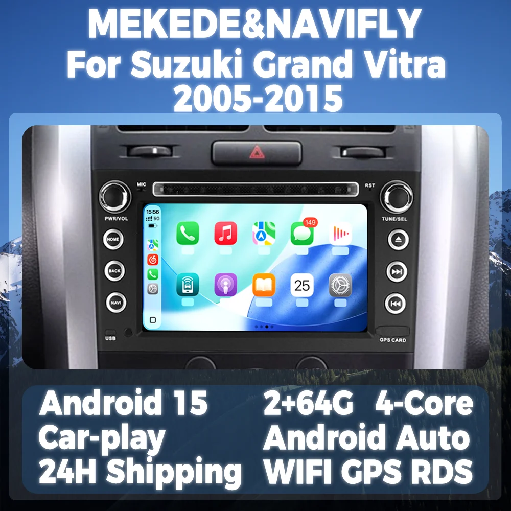 

7inch Android 15 Car Radio For Suzuki Grand Vitra 2005-2015 GPS Multimedia Player Car intelligent system Wireless Carplay Auto