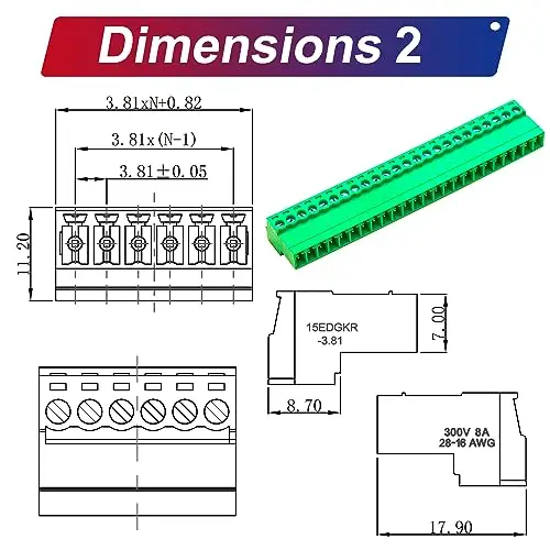

Phoenix Contact 3.81mm 24Pin Male Female Pluggable PCB Screw Terminal Block Connector, Green No-Solder Wire to Board (1 Set)