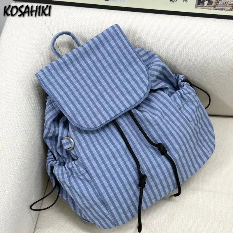 

Японские универсальные клетчатые рюкзаки в консервативном стиле, женские винтажные повседневные дорожные сумки, студенческая уличная одежда, простые школьные сумки Y2k Aesthetic