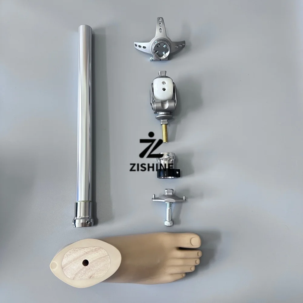Complete Transfemoral Prosthetic Leg Kit Stainless Steel 4-Bar Knee Joint 3-Jaw Adapter 42cm Tube PU Artificial Foot 22-29cm