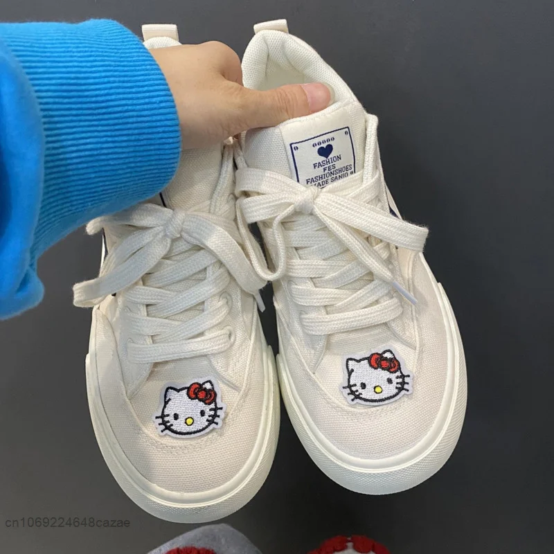 Sanrio Hello Kitty Star Canvas Shoes Y2k Student White Casual Sneakers Women New Design Fashion Board Shoes Breathable Sneaker