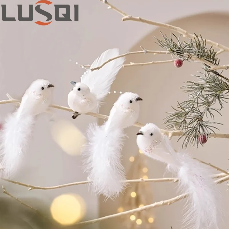 LUSQI Glitter Crooked Head Realistic Artificial Bird Decorations Christmas Wedding Centerpieces Christmas Tree Handmade Gifts