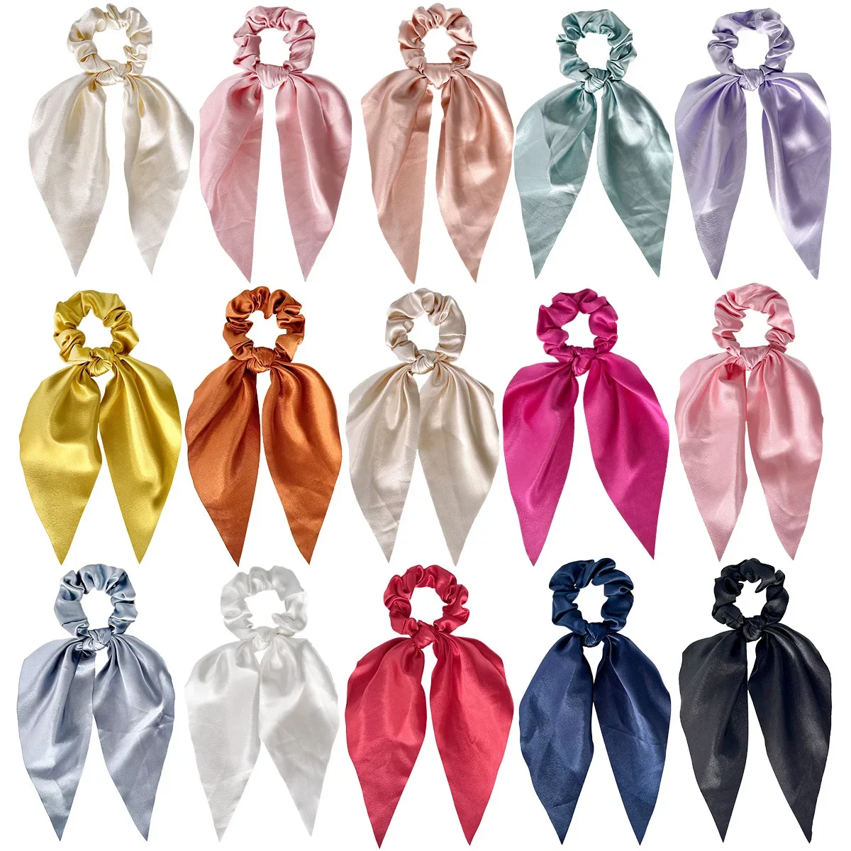 1pcs Satin Long Ribbon Scrunchies Women Girls Elastic Rubber Bow Hair Ties Ponytail Holder Hair Accessories