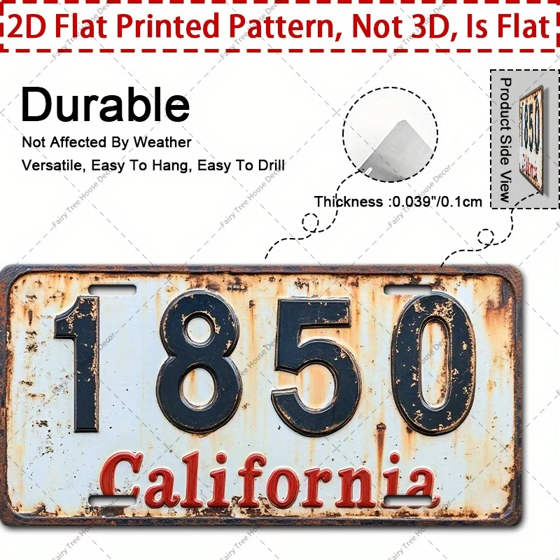 AL California 1850 Vintage License Plate Sign - Vintage Durable Metal Plaque Wall Decor, Home Office Bar Man Cave Wall Art view 2